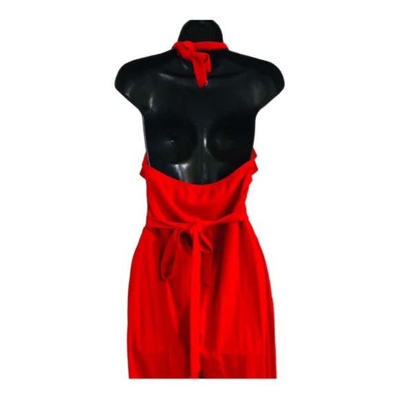 Bebe red Ruffle front belted sleeveless open back Halter Jumpsuit size‎ 2 new - Picture 8 of 15